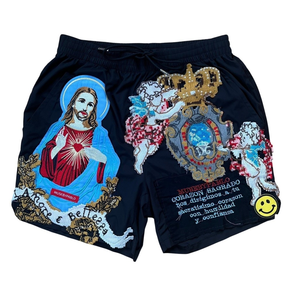 MUSEBYPABLO Sacred Heart Jesus Maximalist Streetwear Shorts Embroidered‎ Unisex